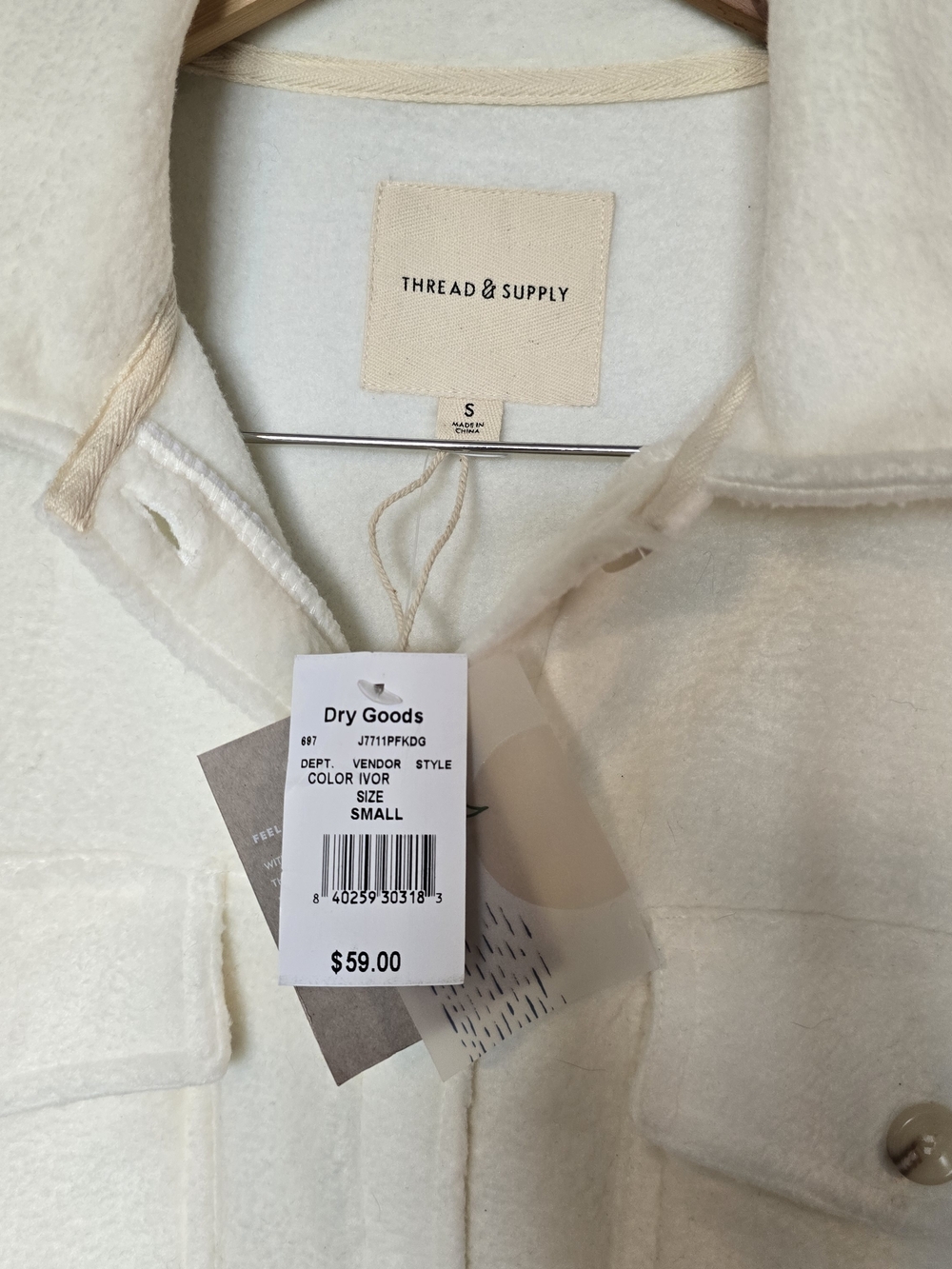 Thread & Supply Cream Button-Front Shacket - Picture 4 of 6